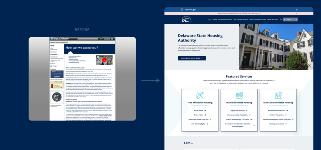 DSHA Home page transition from old to new website design