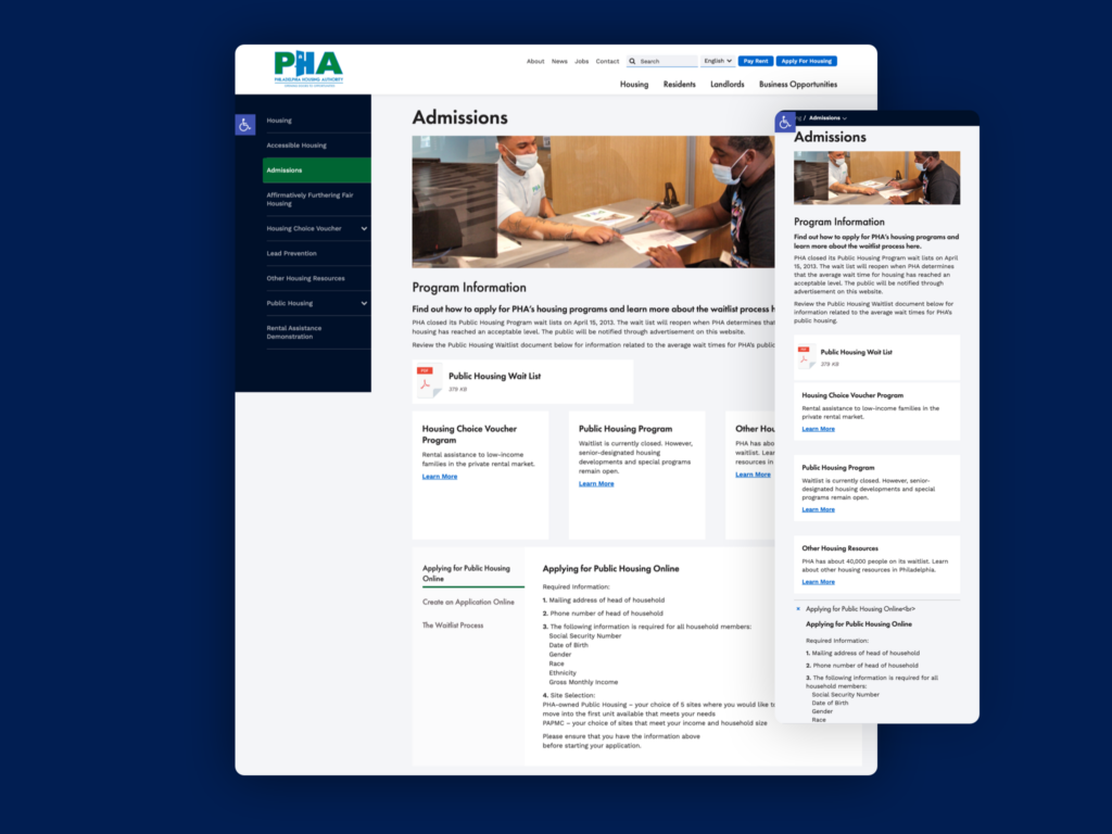PHA page shown on desktop and mobile